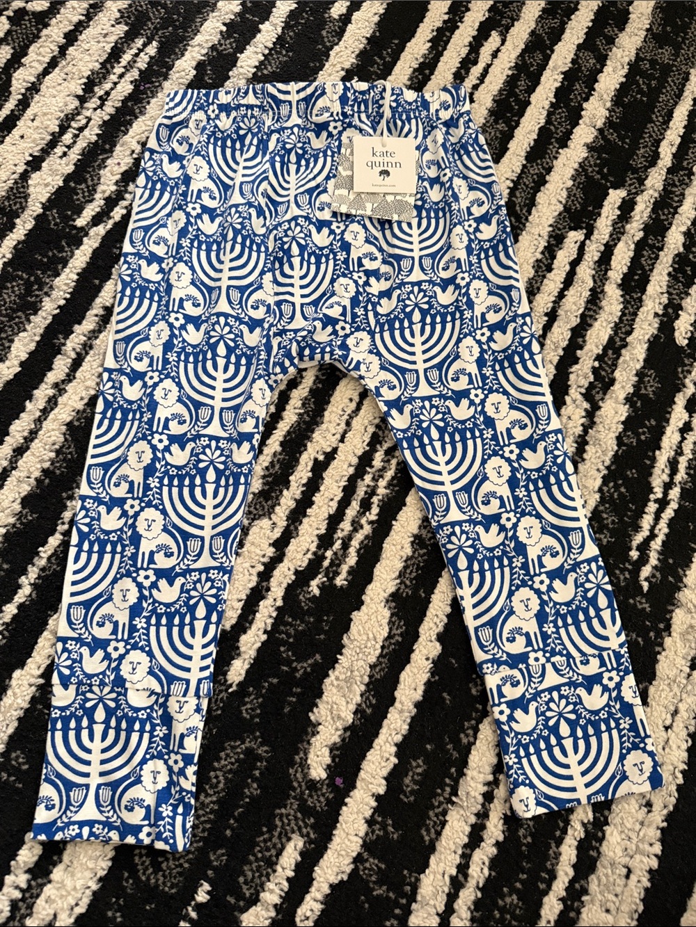 kate quinn Blue & White Menorah Print Kids Leggings
